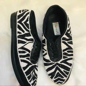 Vintage 90’s Colorwerks zebra pattern beaded shoes